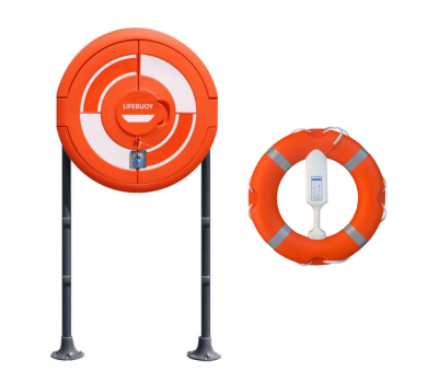 Hard-Surface Integrated Lockable Lifebuoy Cabinet Set - Lifering Hard Ground, Base Plate GRP Poles 