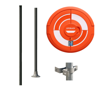 Integrated Lifebuoy Housing Range Set with 2 x Sub-Surface / Hard Surface GRP Poles, 1 x Rail Clamps Mounting Options