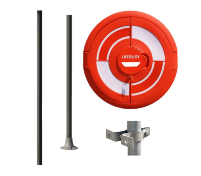 Integrated Lifebuoy Housing Range Set with 2 x Sub-Surface / Hard Surface GRP Poles, 1 x Rail Clamps Mounting Options