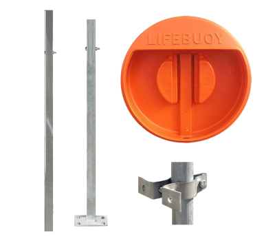 Premium Range 24" & 30" Lifebuoy Housing Set with Galvanised Pole, Rail Clamps
