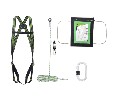 Roof Kit - Roofing Work Full Body Harness Kit - Guided Type Fall Arrest with Energy Absorption - Rope Anchorage Line - FA8010400