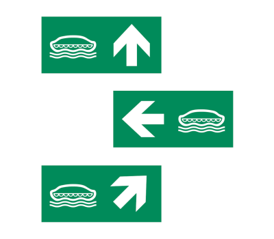 Lifeboat Safety Sign with Directions - Directional Safety Sign for Lifeboat Location - Sign Guide with Arrow Decal to Lifeboats