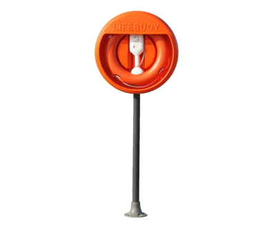 Lifebuoy, Line, Housing & GRP Pole - Hard-Surface Set for Fixing Directly to Hard Ground  - Lifering , Cabinet , Throwing Line and GRP Base Plate Pole