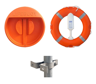 Lifebuoy, Line, Housing Cabinet and Rail Clamps - Life buoy Set with Lifering, House, Buoyant Line and Fixings for Railings - SET 2B