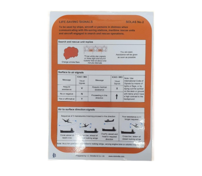 2025 SOLAS 2 Card  - 2024 Edition  - Life Saving Signals Card/Poster - SOLAS LSA MCA