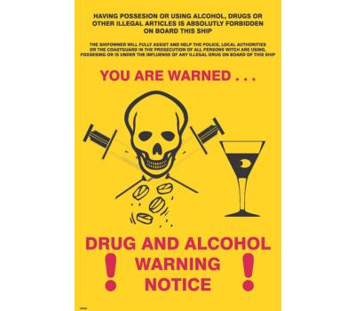 Drug and Alcohol Warning Notice IMO Poster - IMO Poster Warning Notice for Drugs and Alcoholic Substances - Alcohol, Drugs and Illicit Articles IMO Poster 