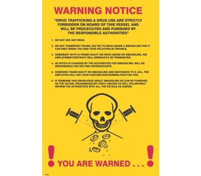 Drug Trafficking Warning Notice IMO Poster - IMO Poster for Warning of Drug Trafficking and Use - Drug & Trafficking Drugs are Forbidden IMO Poster