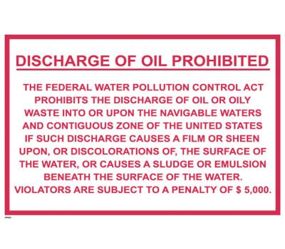 Discharge of Oil Prohibited IMO Poster - IMO Poster Prohibiting Discharge of Oil or Oily Waste - Federal Water Pollution Oil Discharge IMO Poster 