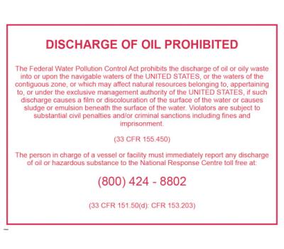 Oil Discharge USA IMO Poster - IMO Poster for Prohibition of Oil Discharge - Discharge of Oil Prohibited IMO Poster 