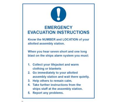 Emergency Instructions Passengers IMO Poster - IMO Poster for Emergency Evacuation Instructions of Passengers - IMO Emergency Evacuation Instructions Poster