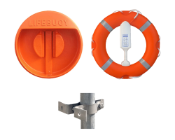 Lifebuoy, Line, Housing Cabinet and Rail Clamps - Life buoy Set with Lifering, House, Buoyant Line and Fixings for Railings - SET 2B
