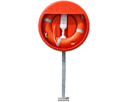 Lifebuoy, Line, Housing & Galv Pole - Hard-Surface Set for Fixing Directly to Hard Ground - Lifering , Cabinet , Throwing Line and Galvanised Base Plate Pole - SET 2D