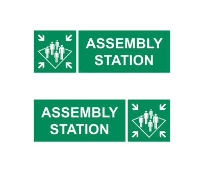 Assembly Station Signs Left and Right - Escape Route Sign for Assembly Station Location - Assembly Station Safety Signage 