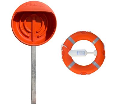 Sub-Surface Lifebuoy Set With Pole For Soft Ground - Budget Range Lifering Housing / Cabinet ,  Throwing Line and Galvanised Pole For Concreting Into Soft Ground 
