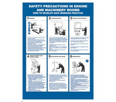 Engine and Machine Room Safety IMO Poster - IMO Poster for Safety Precautions in Engine Room - Machine Equipment Safe Working Practices IMO Poster 
