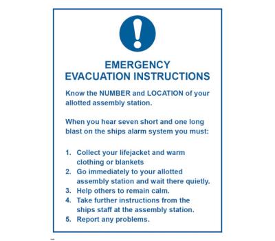 Emergency Instructions Passengers IMO Poster - IMO Poster for Emergency Evacuation Instructions of Passengers - IMO Emergency Evacuation Instructions Poster