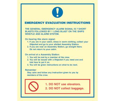 Emergency Evacuation Instructions IMO Poster - IMO-Compliant Poster for Emergency Evacuation Instructions - Emergency Evacuation Instructional Guide IMO Poster 