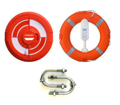 Lifebuoy Cabinet Set with Doors & Rail Clamps - Life Ring with Throwing Line & Tamper Seal