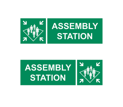 Assembly Station Signs Left and Right - Escape Route Sign for Assembly Station Location - Assembly Station Safety Signage