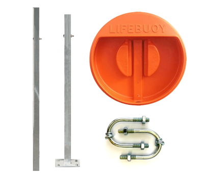 Lifebuoy Housing Set with Galvanised Pole & Rail Clamps - 24 & 30 Inch Life Ring Station