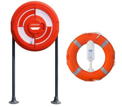 Lifebuoy, Line, Cabinet with Doors and GRP Poles x 2 - Life Ring Hard-Surface Housing Set with Base Plate Poles for Securing Directly To A Hard Surface - Tamper Seal included - Integrated SET 3D