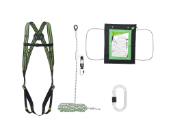 Roof Kit - Roofing Work Full Body Harness Kit - Guided Type Fall Arrest with Energy Absorption - Rope Anchorage Line - FA8010400