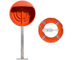 Hard Surface Lifebuoy Set With Pole For Hard Ground - Budget Range Life ring Housing / Cabinet ,  Throwing Line and Galvanised Pole For Securing Directly To A Hard Surface