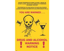 Drug and Alcohol Warning Notice IMO Poster - IMO Poster Warning Notice for Drugs and Alcoholic Substances - Alcohol, Drugs and Illicit Articles IMO Poster 