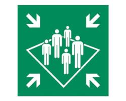 Shipboard Assembly Station Directional Sign - Clear Assembly Signs for Shipboard Evacuation - Shipboard Assembly Station Symbol Marking