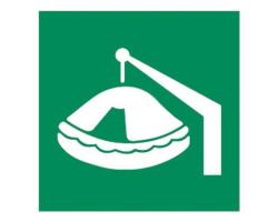 Davit-Launched Liferaft Safety Sign - Clear Signage and Directions for Location of Davit-Deployed Life Raft - Safety Signs for Life-raft with Davit Direction Indicators