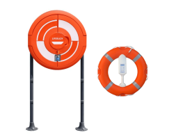 Hard-Surface Integrated Lockable Lifebuoy Cabinet Set - Lifering Hard Ground, Base Plate GRP Poles 