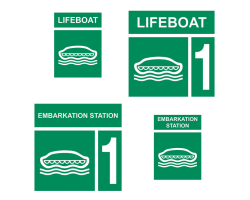 Lifeboat and Embarking Station Location Sign - Location of Lifeboat and Embarking Stations Safety Signs - Escape Route Safety Sign for Embarking Station to Lifeboat