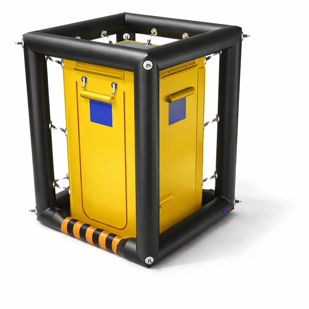 Individual Isolation Unit Individual Isolation Unit, made from UV stable, chemical resistant, and flame retardant wipe-clean PVC. Cuboid in shape, with black plato beams supporting it's structure. There are windows on the doors, and black / yellow chevron stripes.