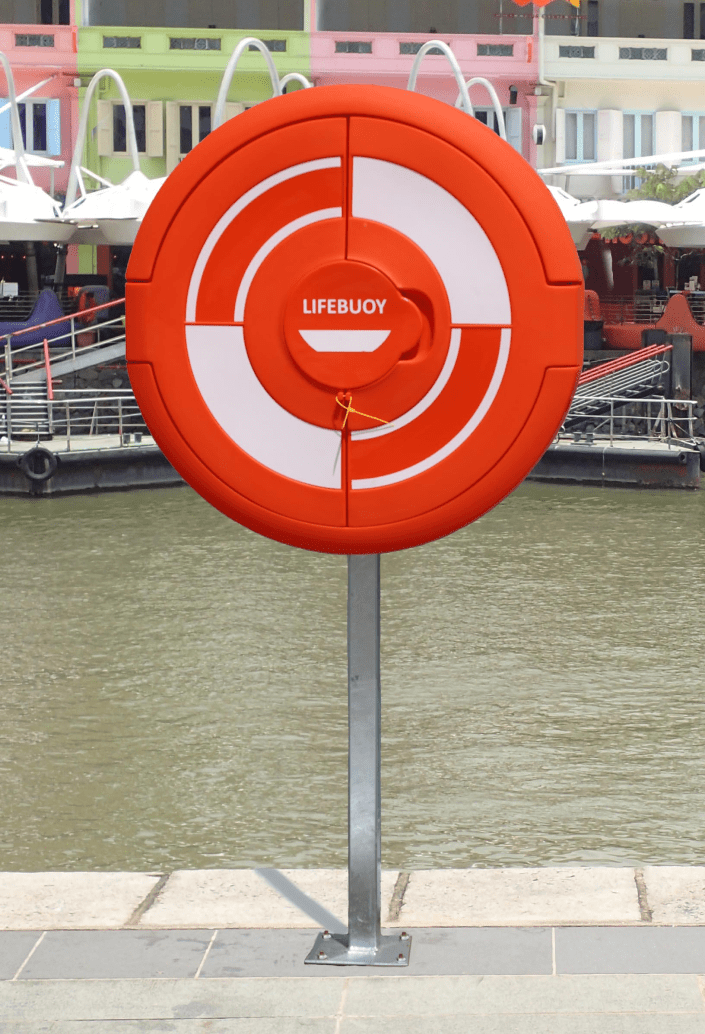 Integrated Lifebuoy Housing with St/St Hard Ground Mounting Pole